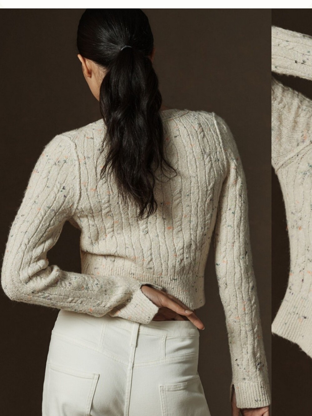Pilcro Anthropologie Micro Cream Speckled Cardigan Sweater Size Small - Picture 2 of 11